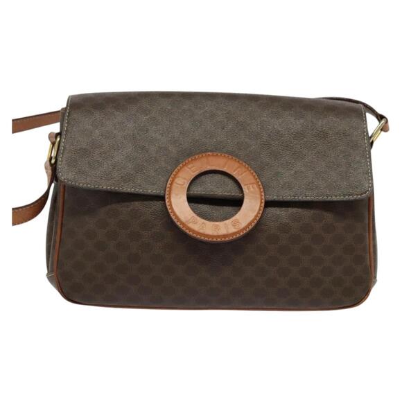 CELINE Macadam Canvas Shoulder Bag Pvc Leather Brown Gold - Picture 2 of 12